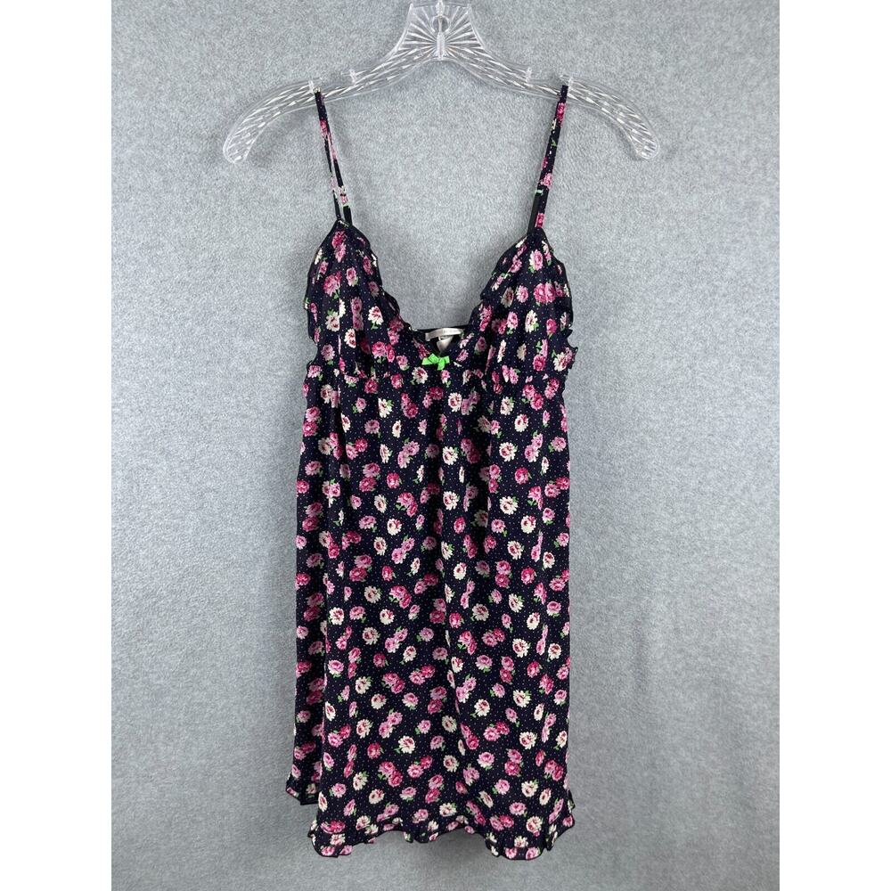 Vintageβ Victoriaβs Secret Black Floral Satin Sexy Babydoll Nightie Gown Medium